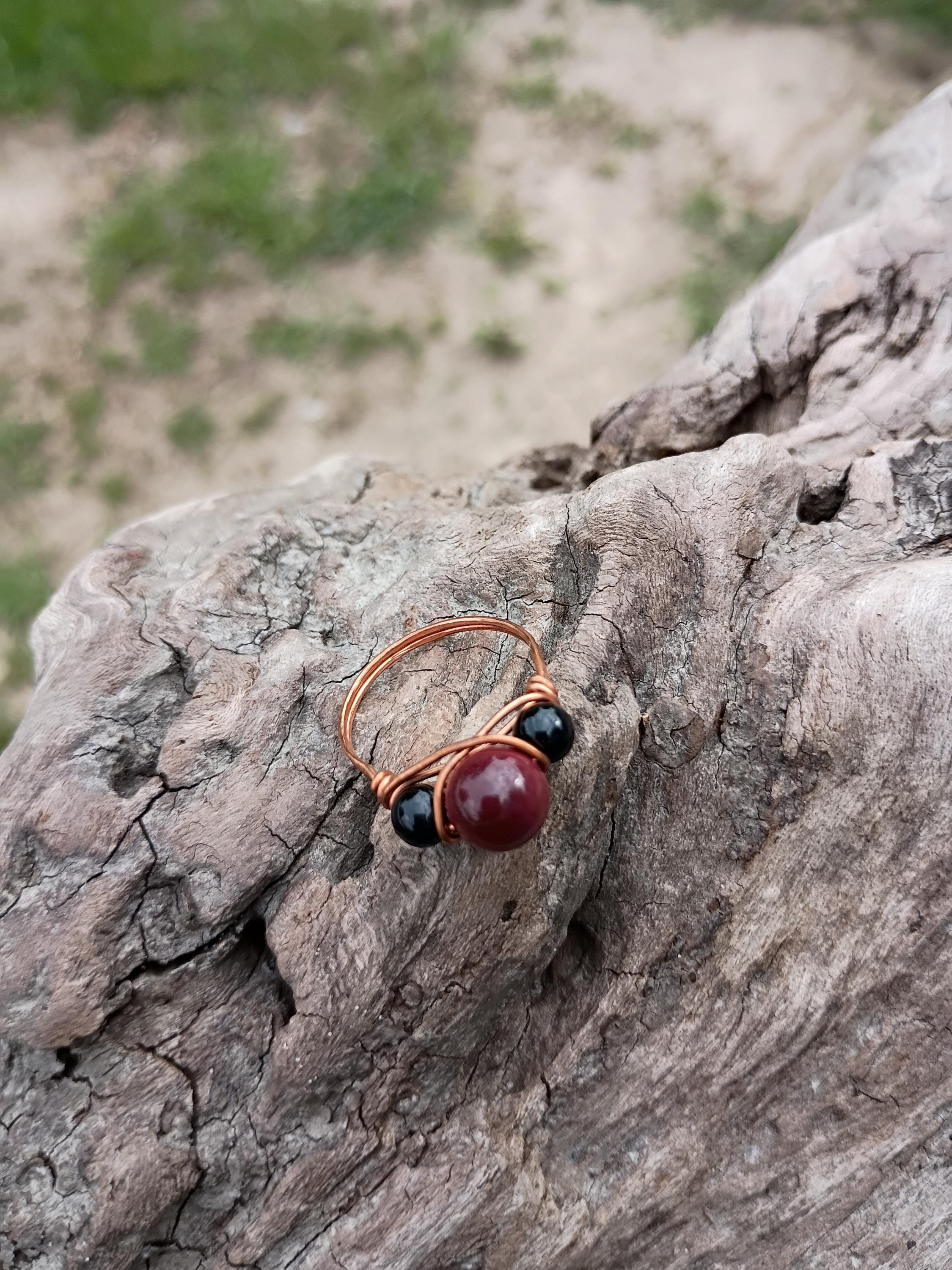 Mookaite and obsidian size 8 wire wrapped ring - Thumbnail 5