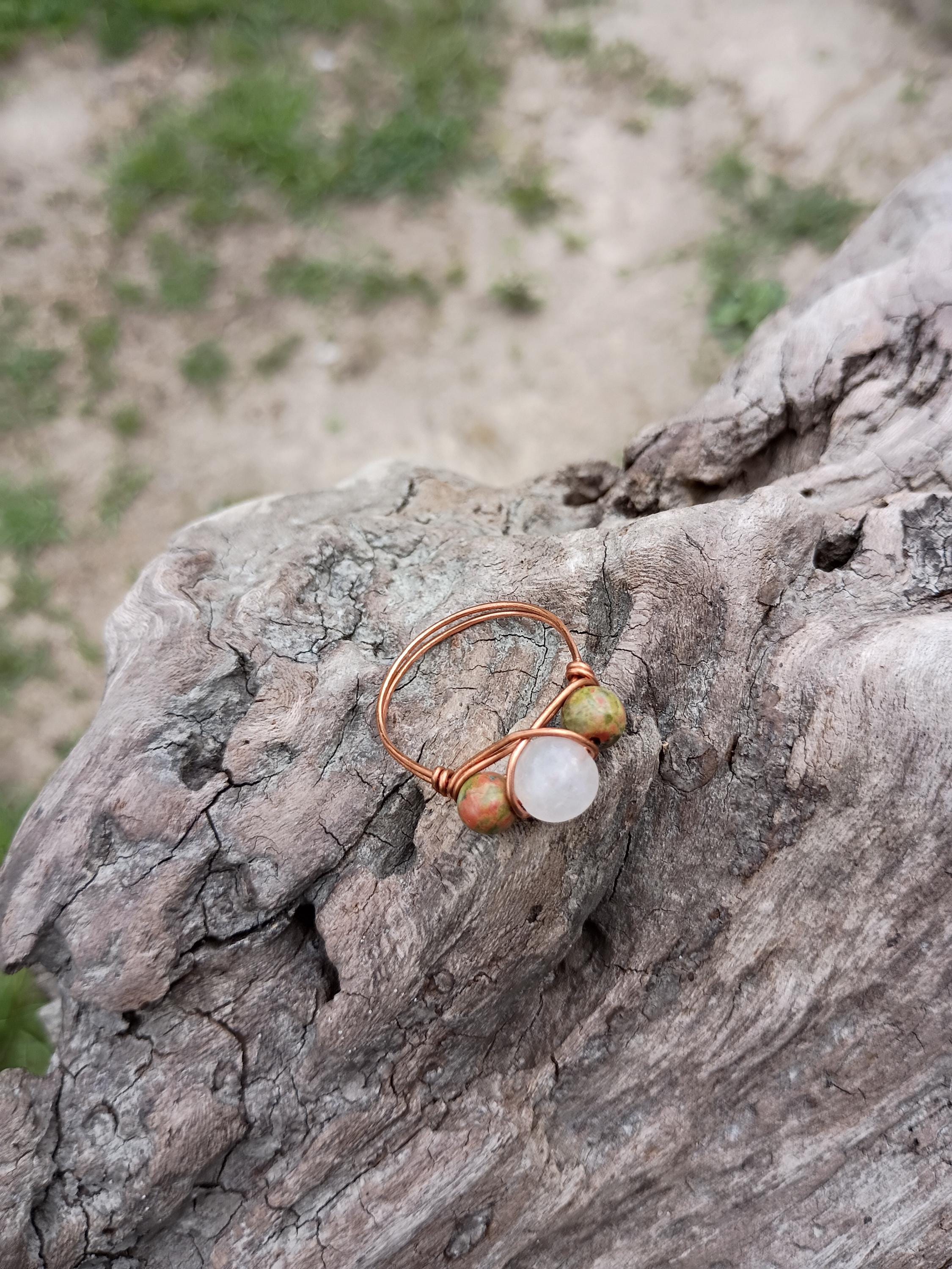 Unakite and rose quartz wire wrapped ring size 11.5  - Thumbnail 4
