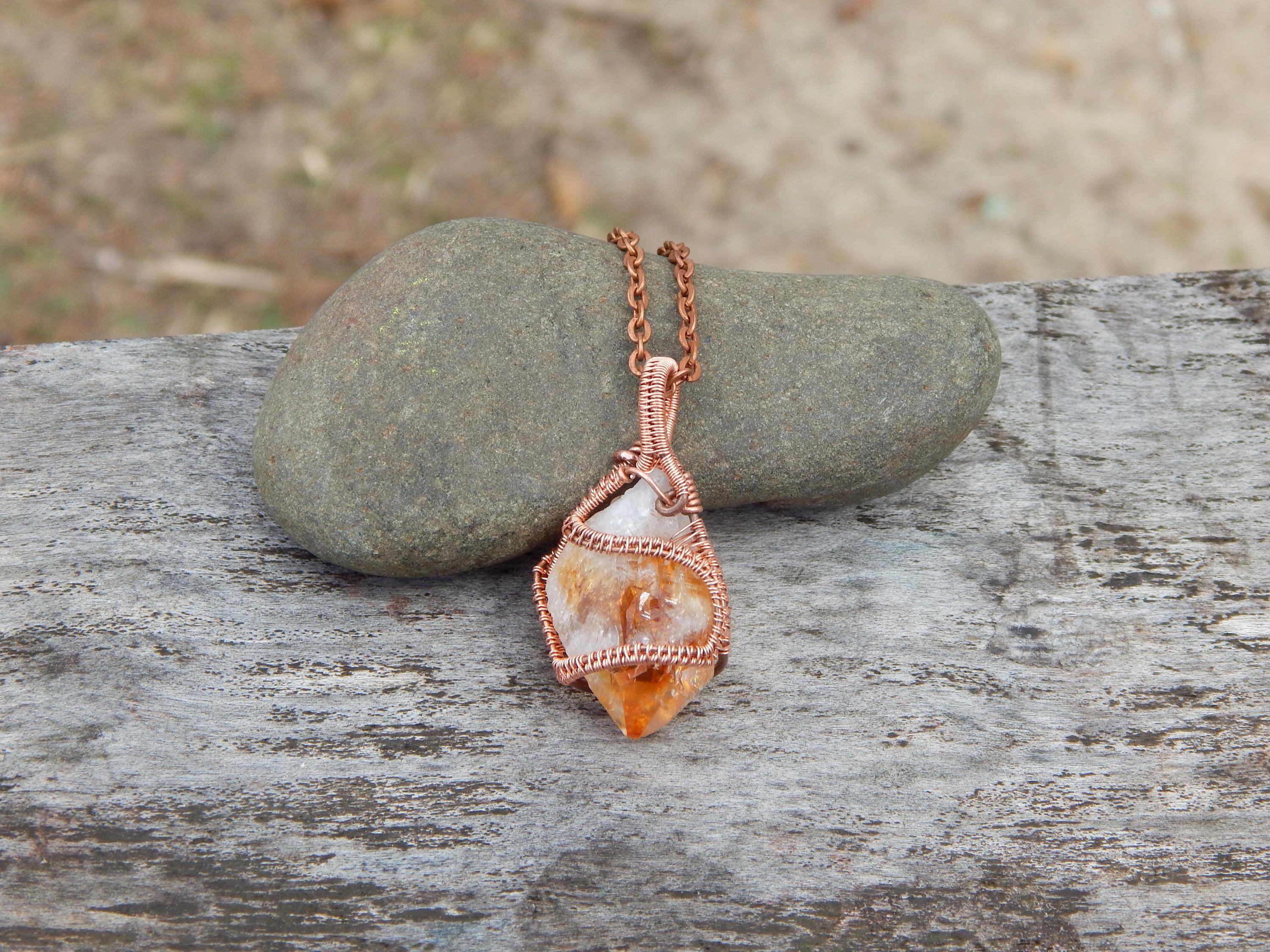 Citrine crystal pendant, copper wire wrap, wire wrap necklace, raw crystal necklace, unique gift under 10, dainty pendant, wire wrapped - Thumbnail 4