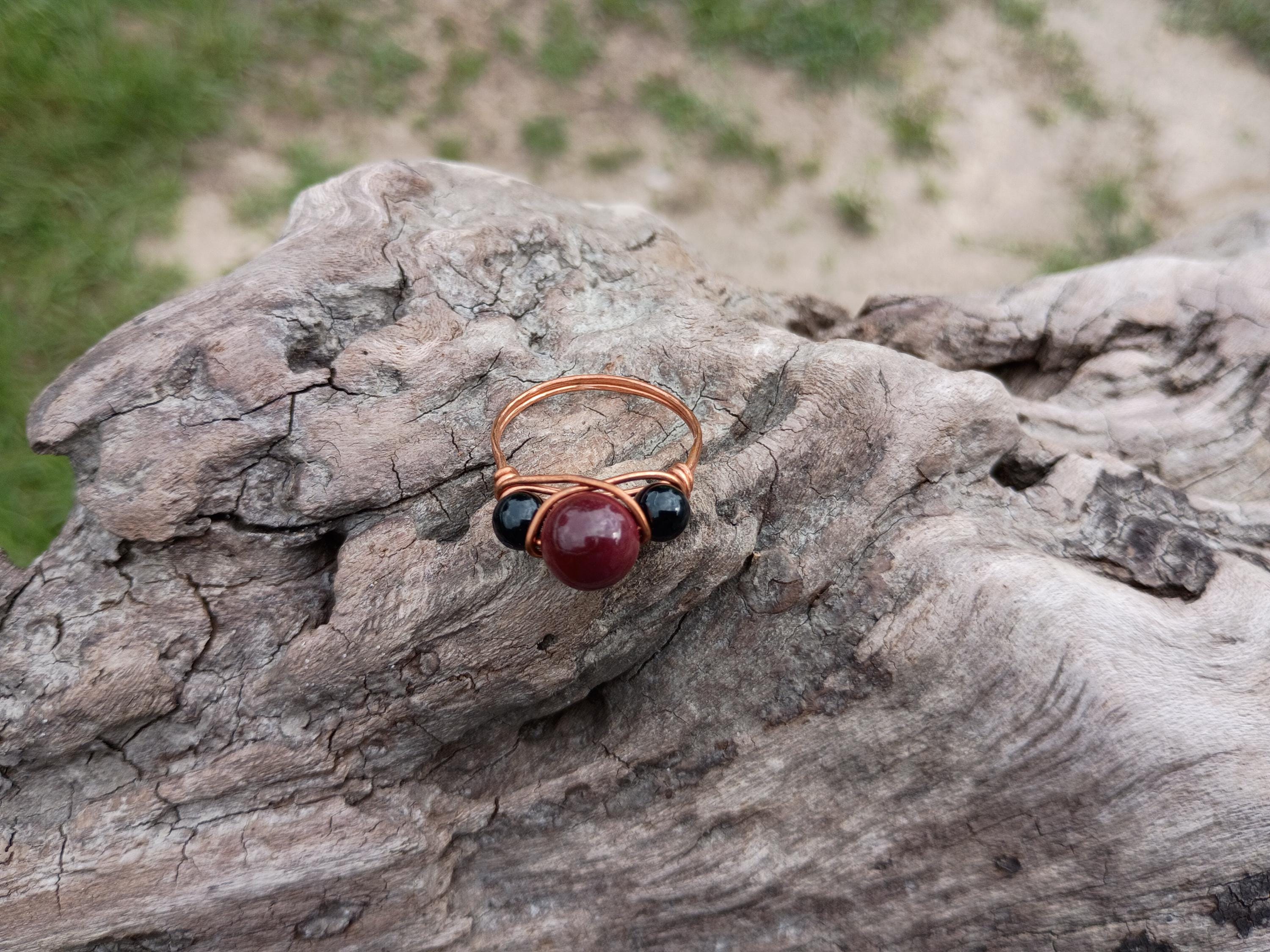 Mookaite and obsidian size 8 wire wrapped ring - Thumbnail 3
