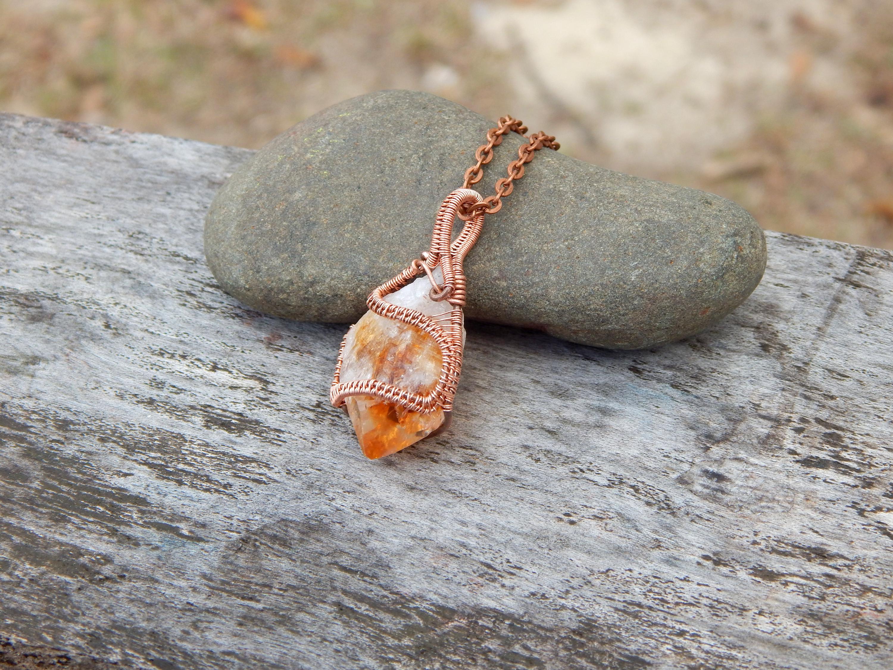 Citrine crystal pendant, copper wire wrap, wire wrap necklace, raw crystal necklace, unique gift under 10, dainty pendant, wire wrapped - Thumbnail 5