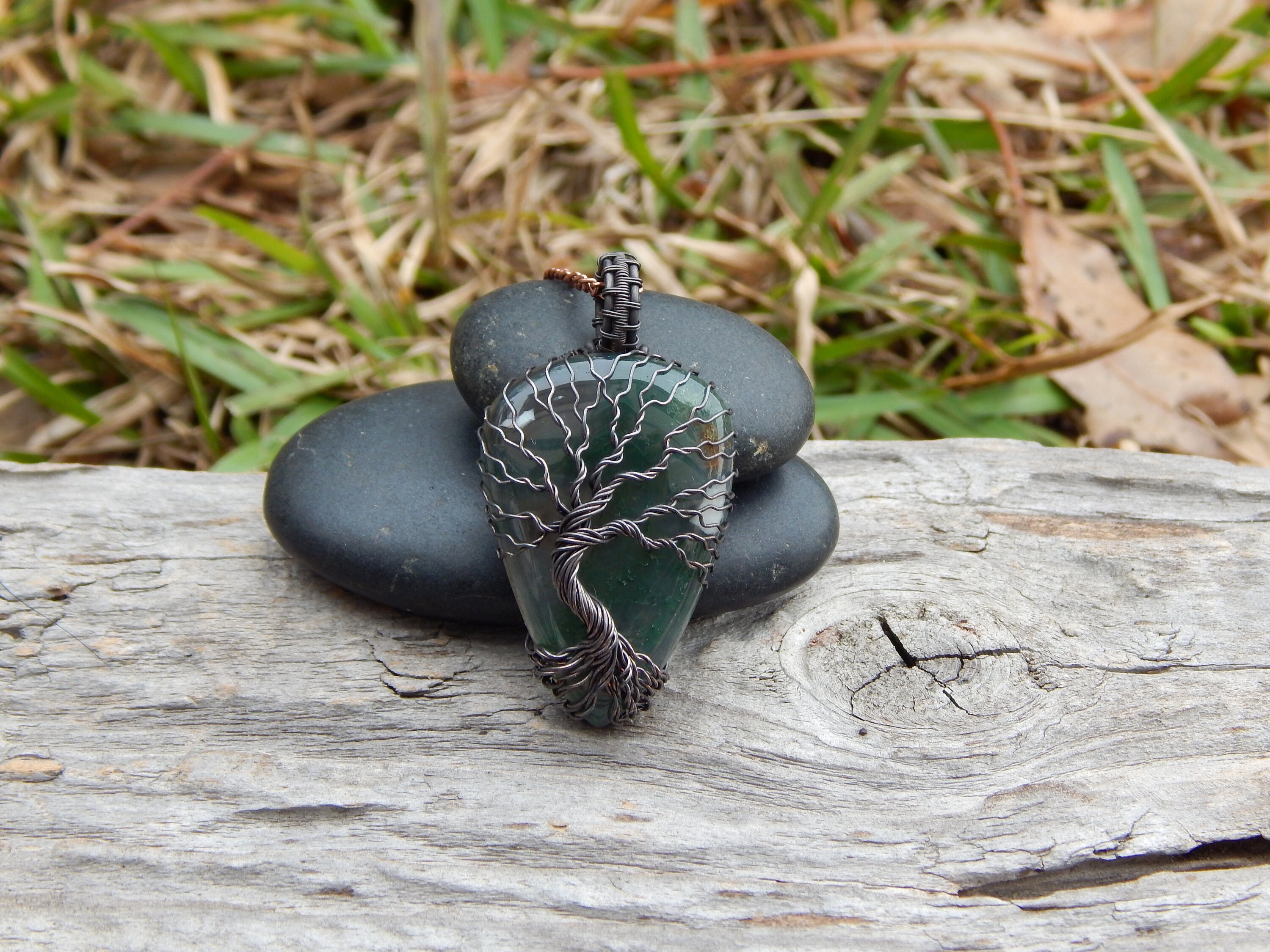 Moss agate tree of life pendant gemstone pendant unique boho | Etsy