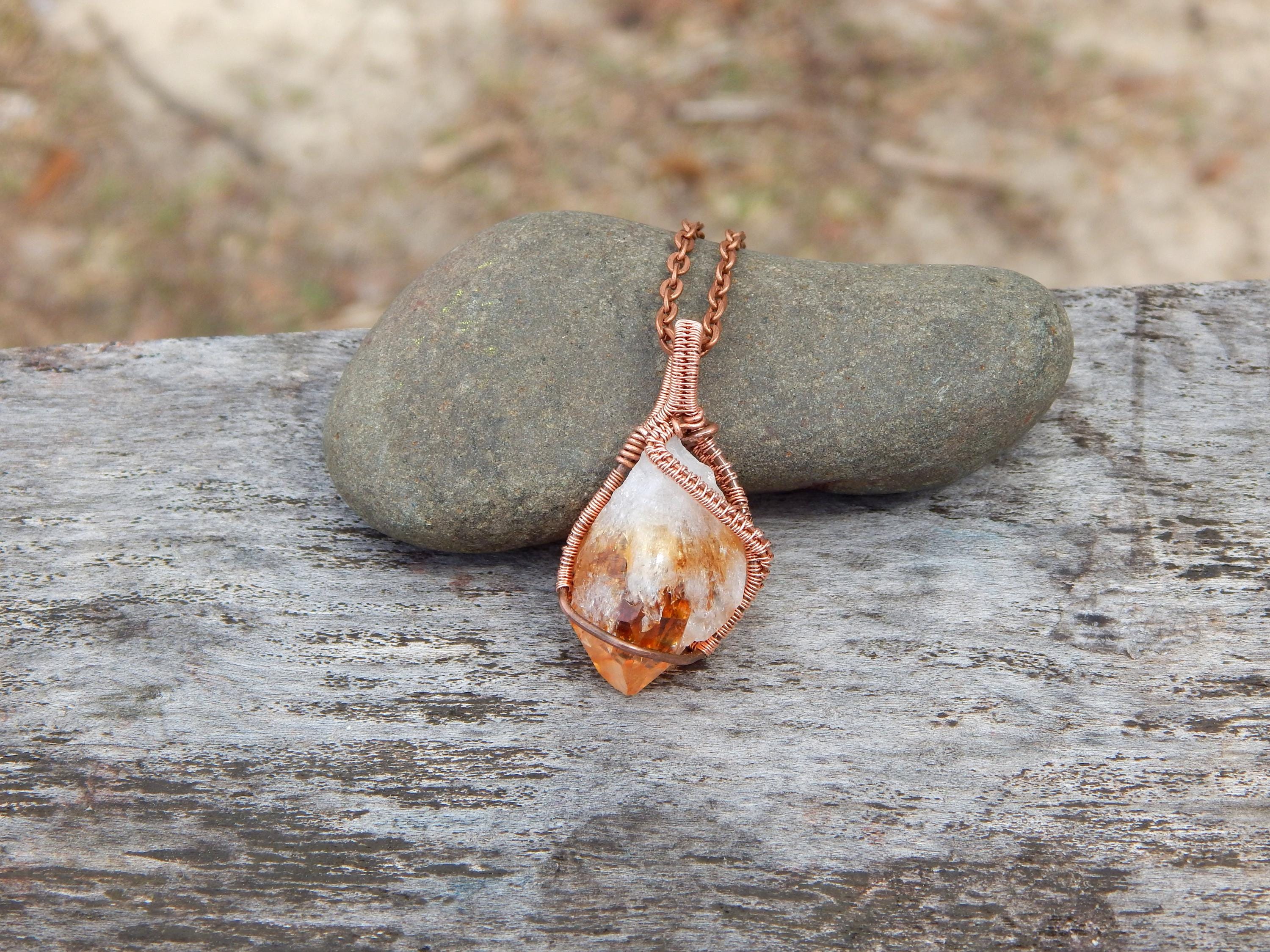 Citrine crystal pendant, copper wire wrap, wire wrap necklace, raw crystal necklace, unique gift under 10, dainty pendant, wire wrapped - Thumbnail 7