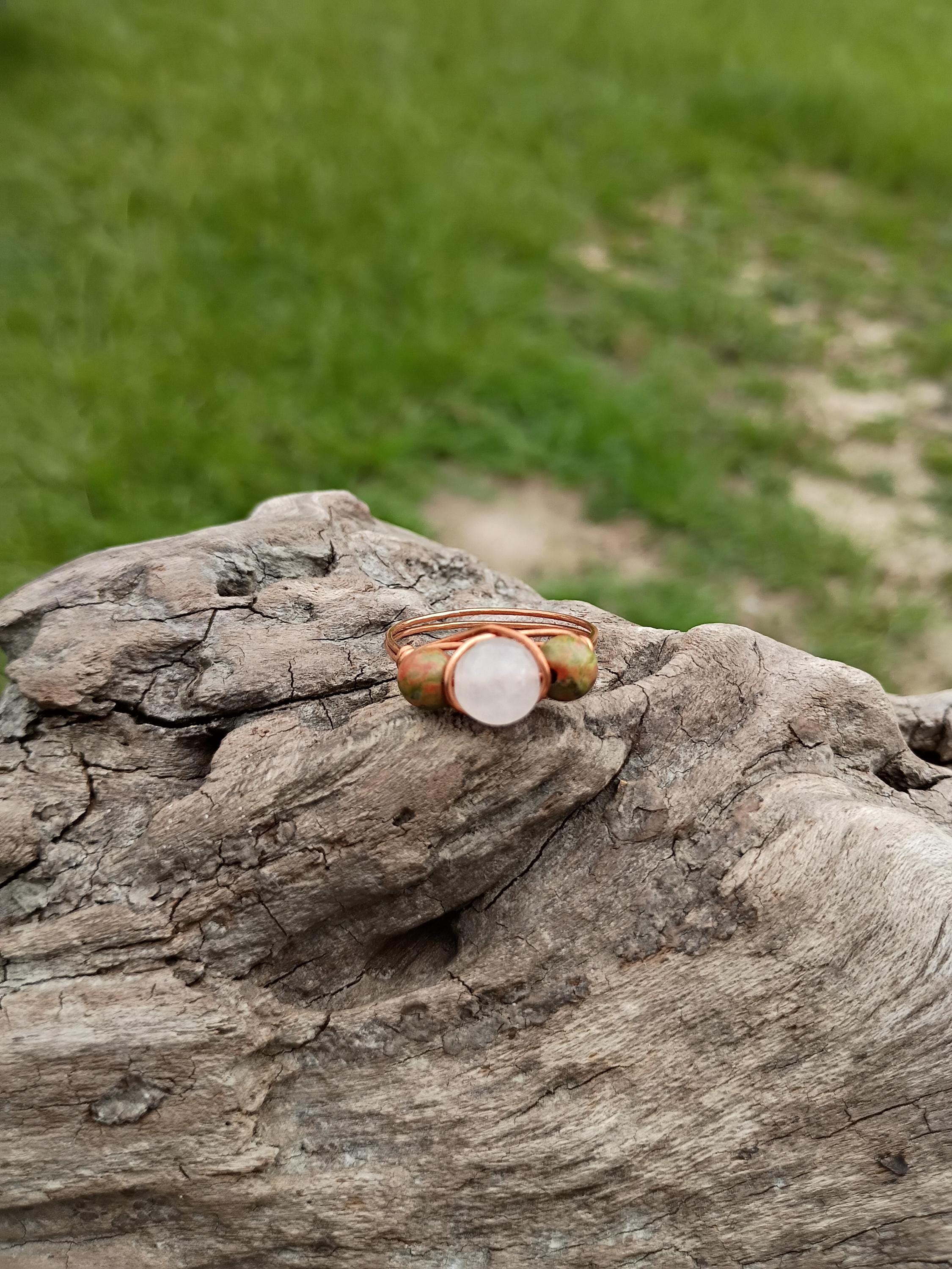 Unakite and rose quartz wire wrapped ring size 11.5 