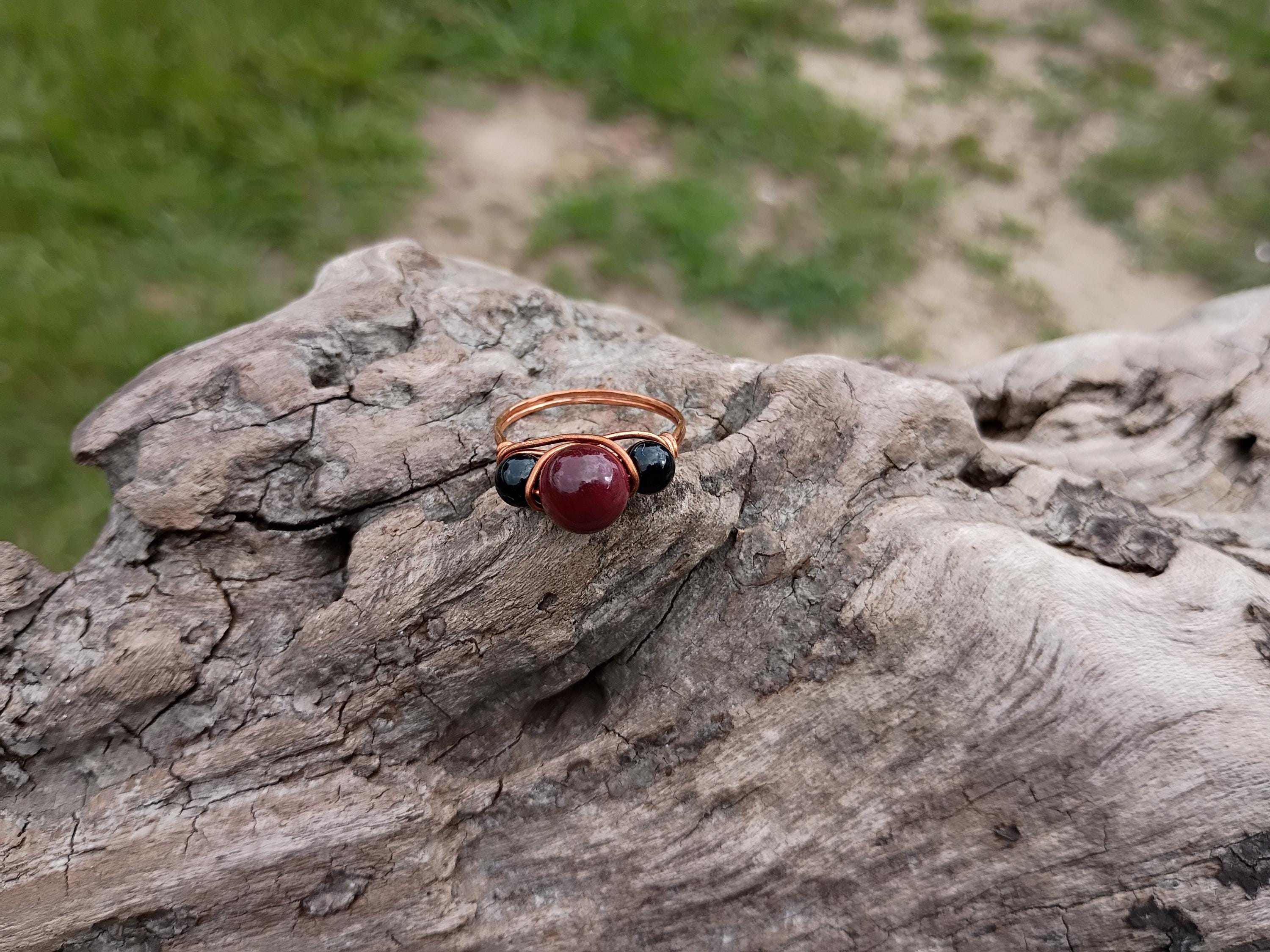 Mookaite and obsidian size 8 wire wrapped ring - Thumbnail 2