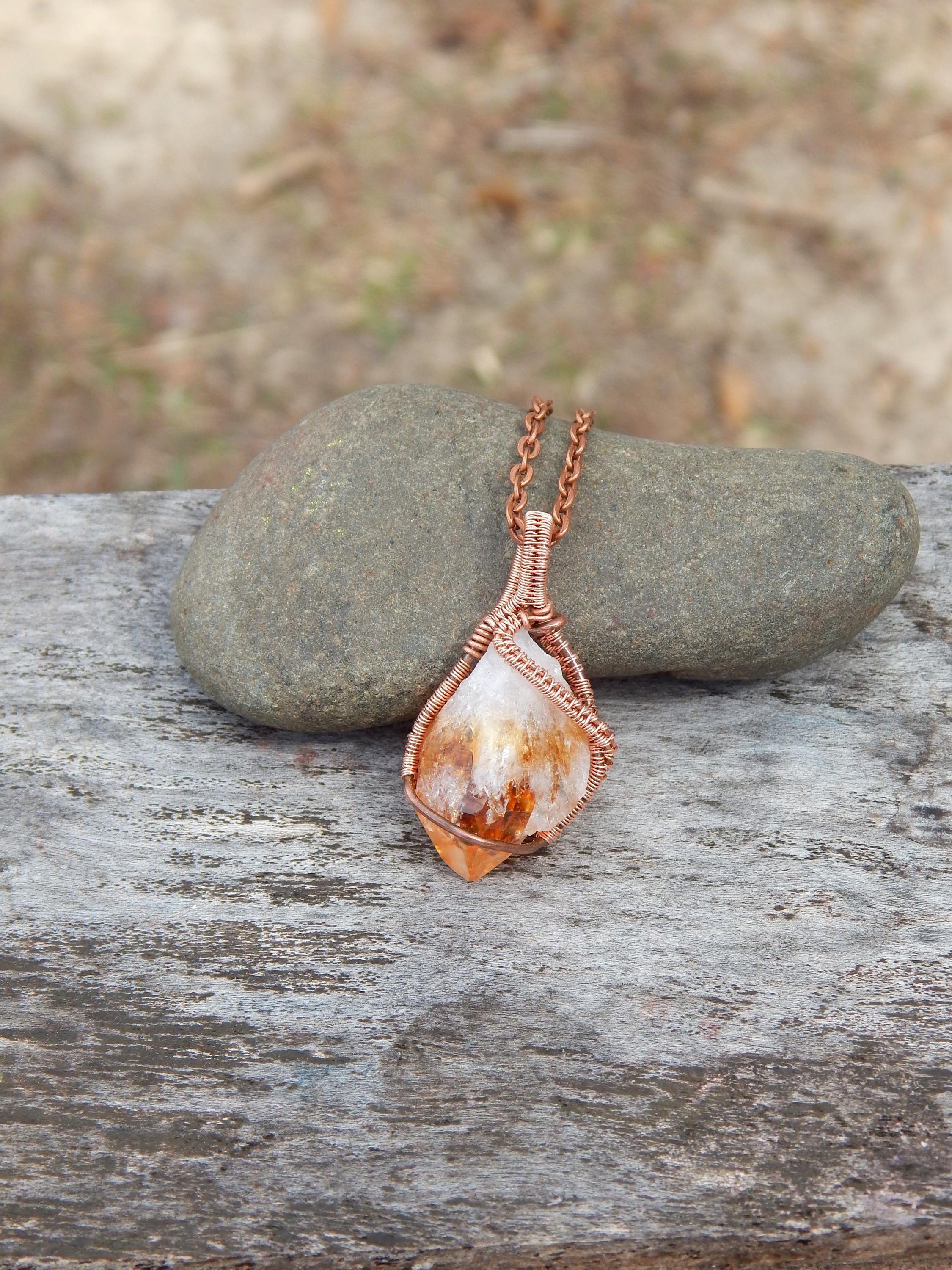 Citrine crystal pendant, copper wire wrap, wire wrap necklace, raw crystal necklace, unique gift under 10, dainty pendant, wire wrapped - Thumbnail 6