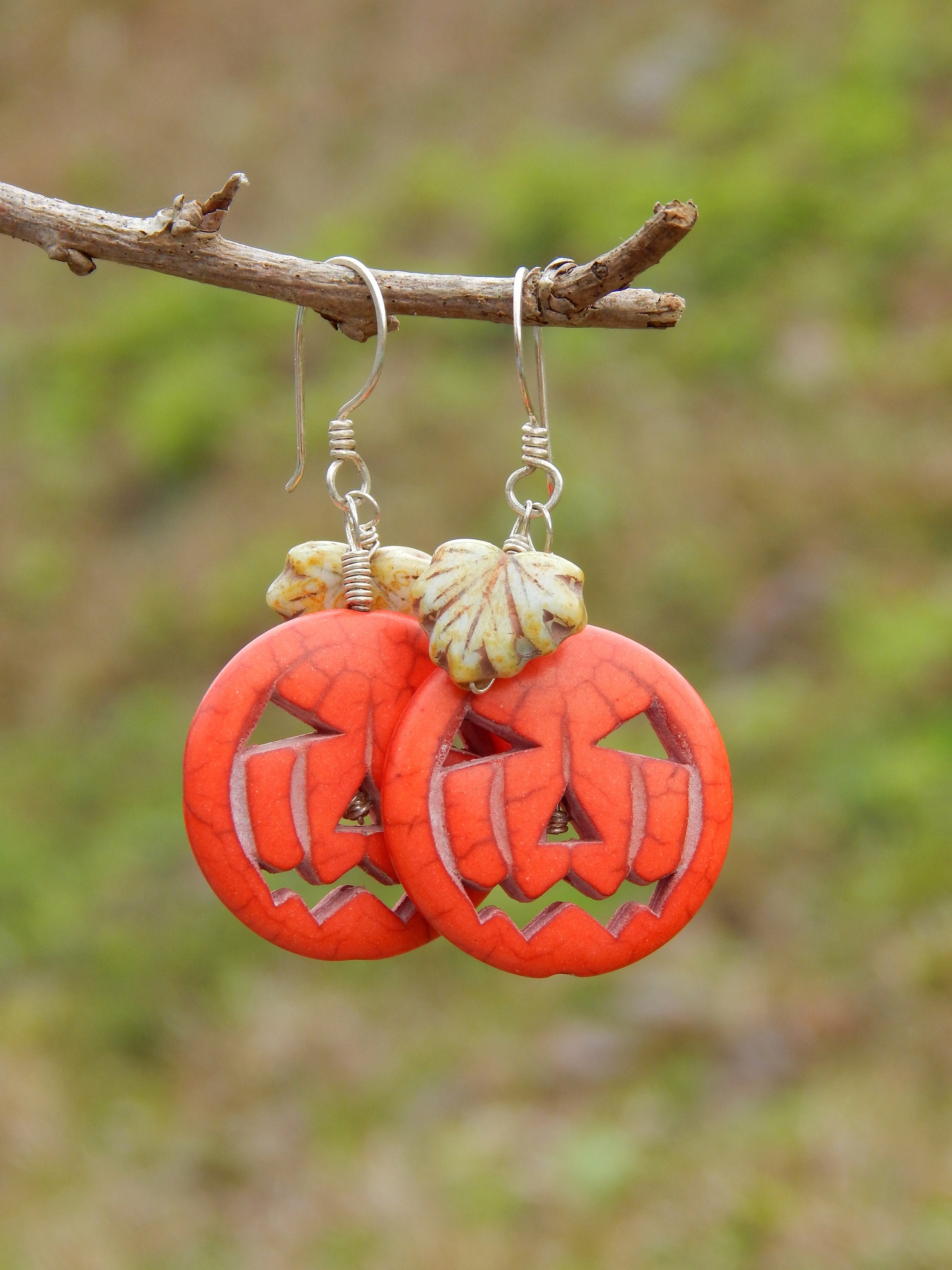 Pumpkin earrings sterling silver Halloween earrings fall | Etsy