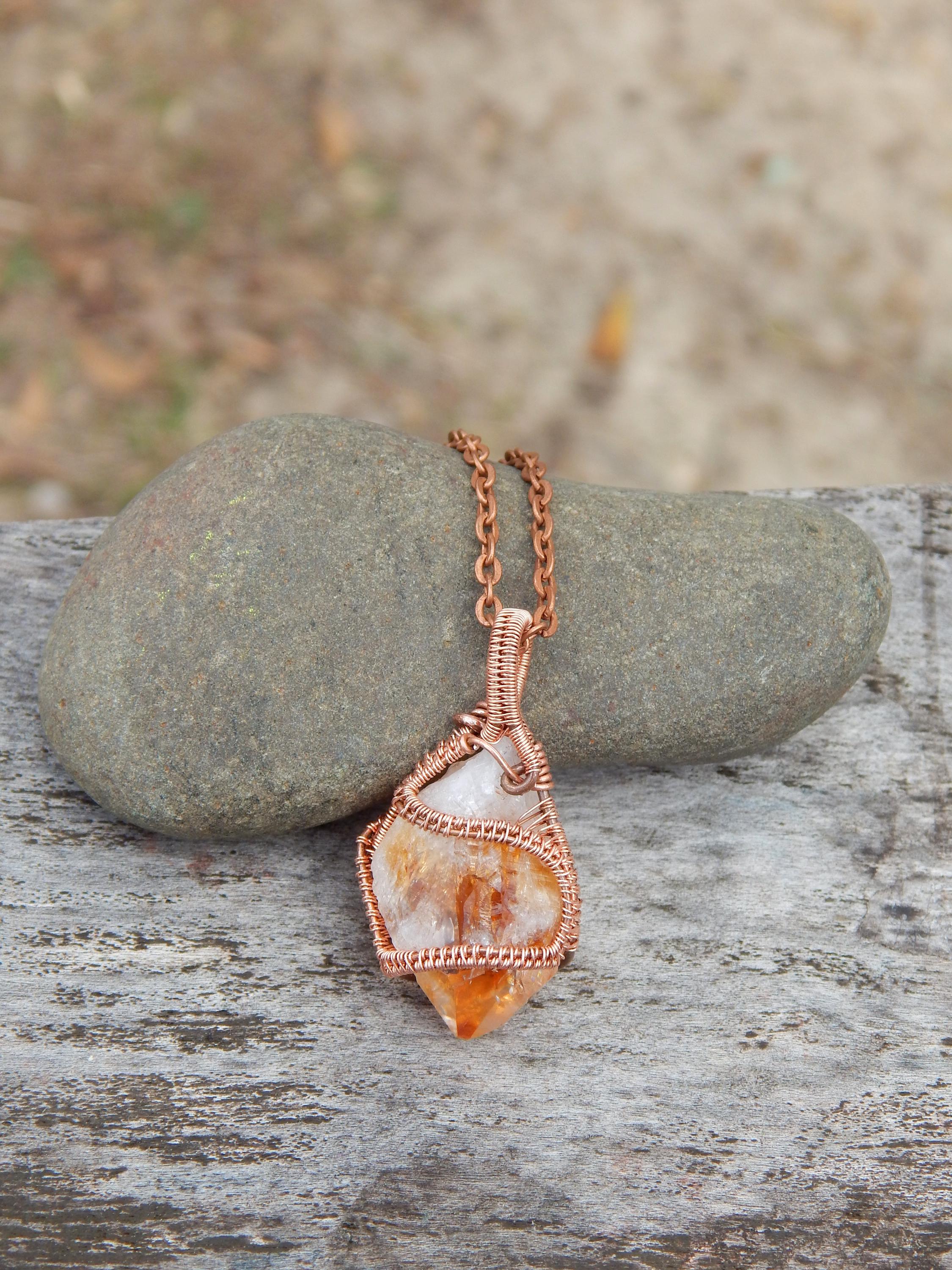 Citrine crystal pendant, copper wire wrap, wire wrap necklace, raw crystal necklace, unique gift under 10, dainty pendant, wire wrapped - Thumbnail 2