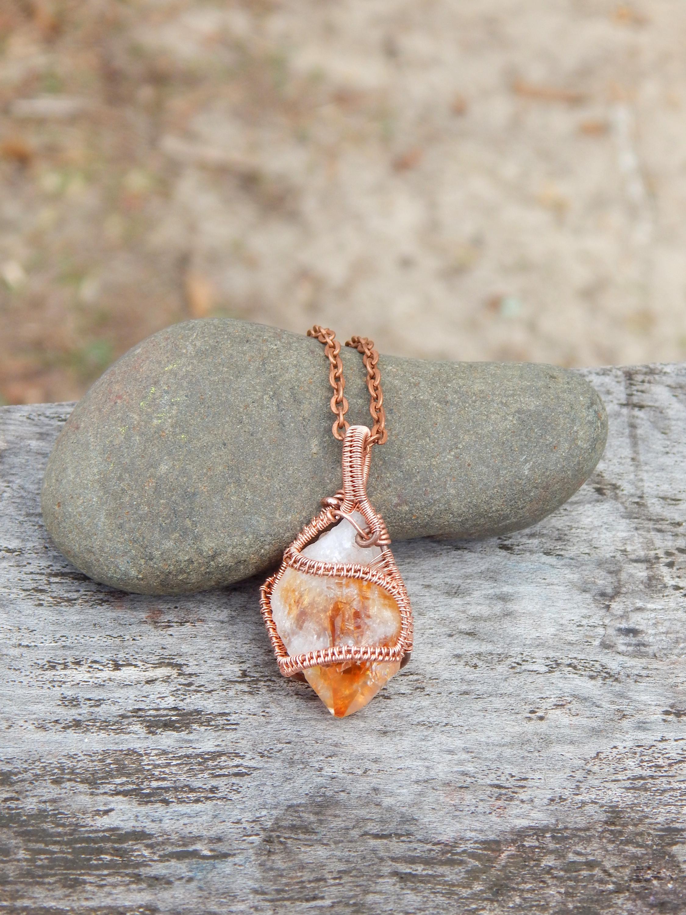 Citrine crystal pendant, copper wire wrap, wire wrap necklace, raw crystal necklace, unique gift under 10, dainty pendant, wire wrapped - Thumbnail 3