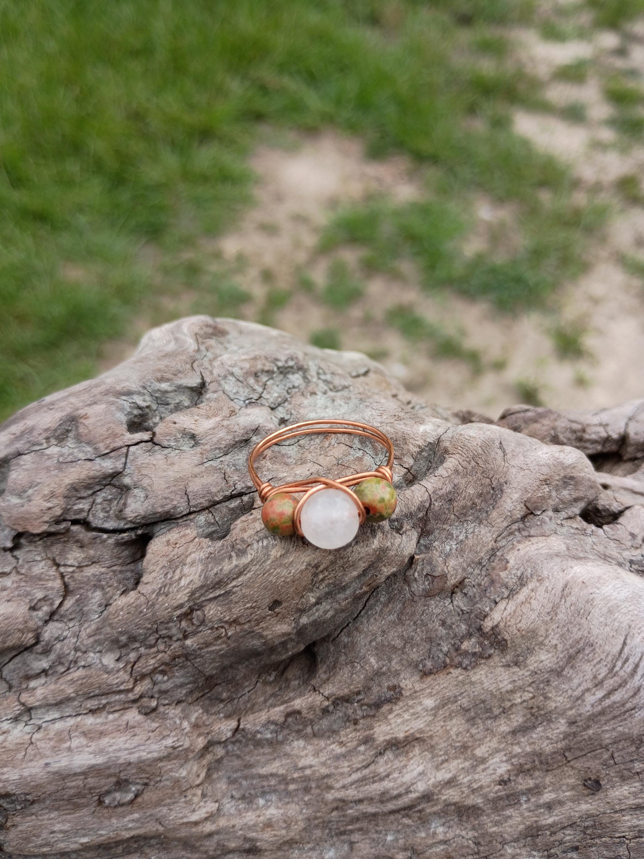 Unakite and rose quartz wire wrapped ring size 11.5  - Thumbnail 5