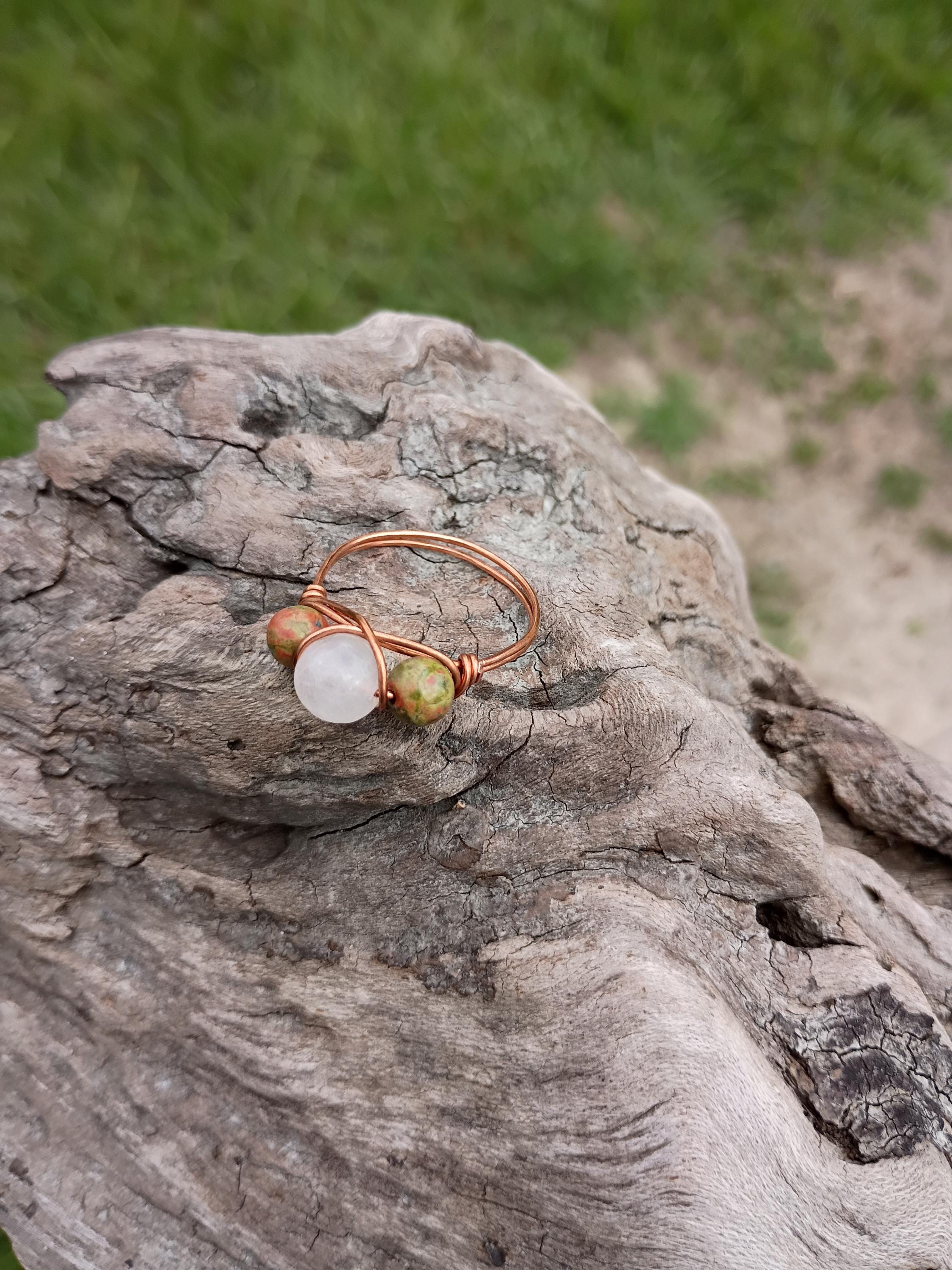 Unakite and rose quartz wire wrapped ring size 11.5  - Thumbnail 6