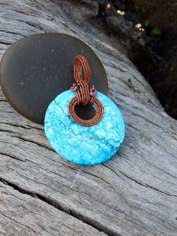 Gemstone donut wire wrapped donut donut pendant boho Etsy