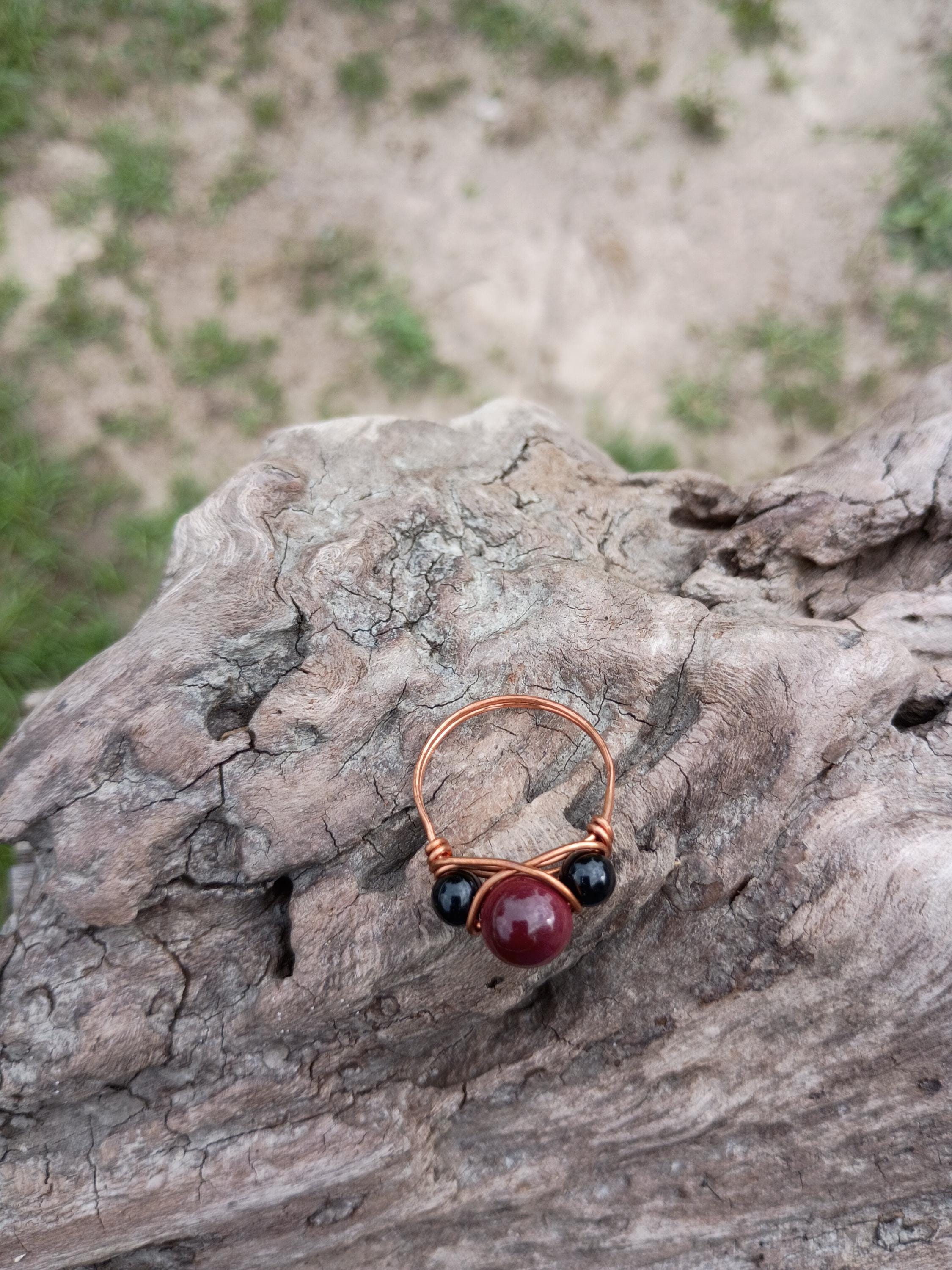 Mookaite and obsidian size 8 wire wrapped ring - Thumbnail 6