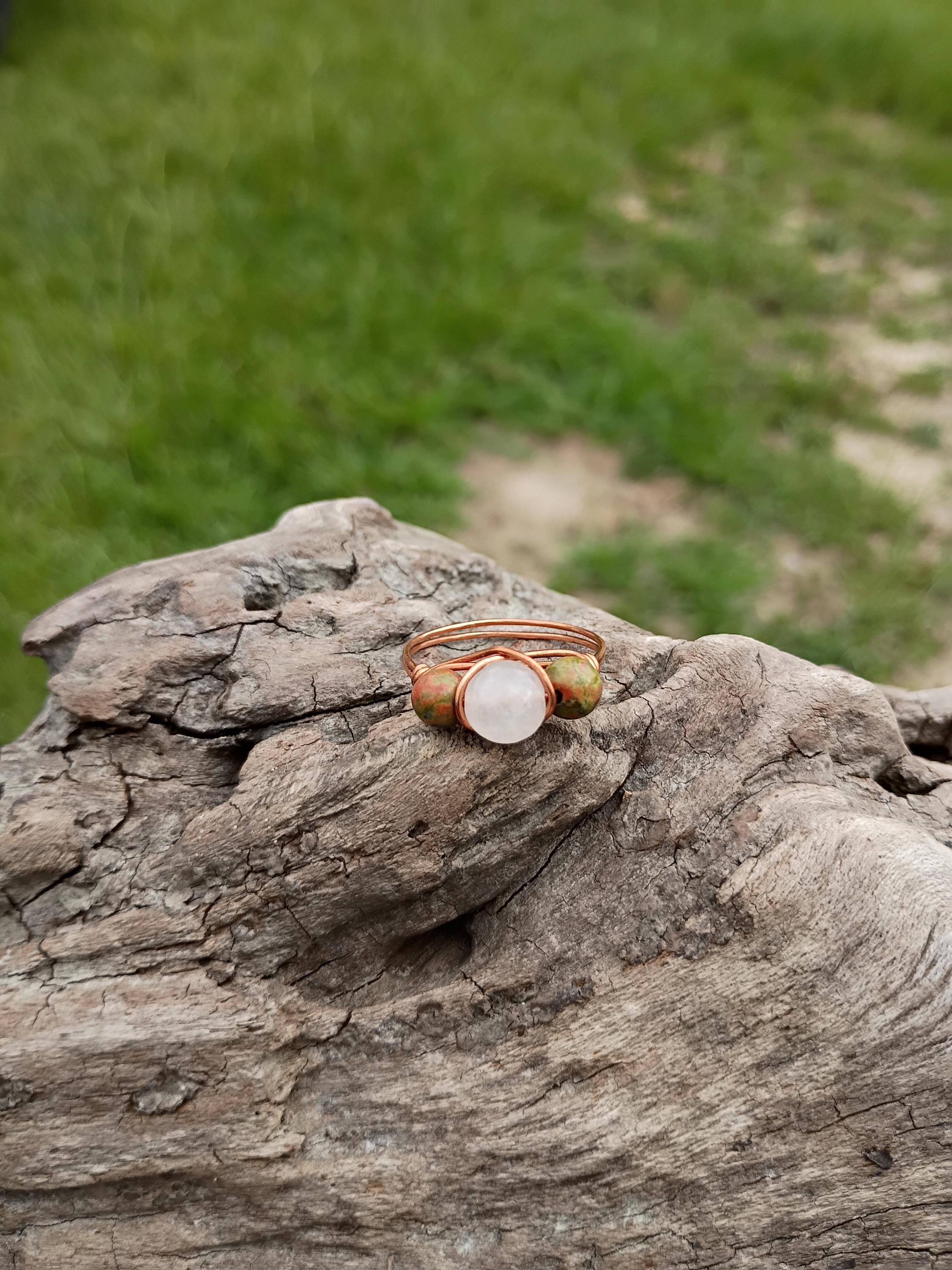 Unakite and rose quartz wire wrapped ring size 11.5  - Thumbnail 3