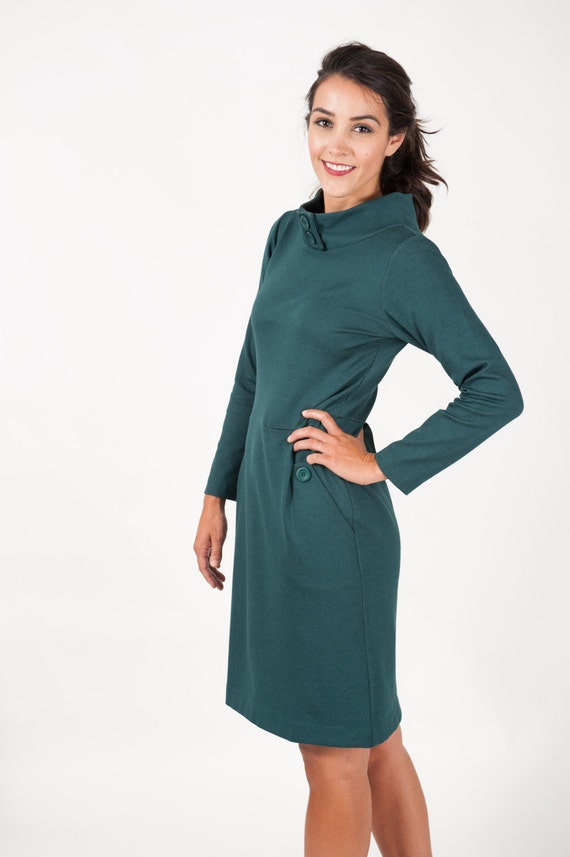 Funnel Neckline Dress Etsy