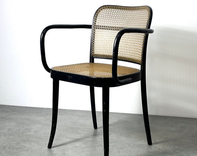Vintage Josef Hoffmann Black Prague Bentwood Cane Chair 1960s