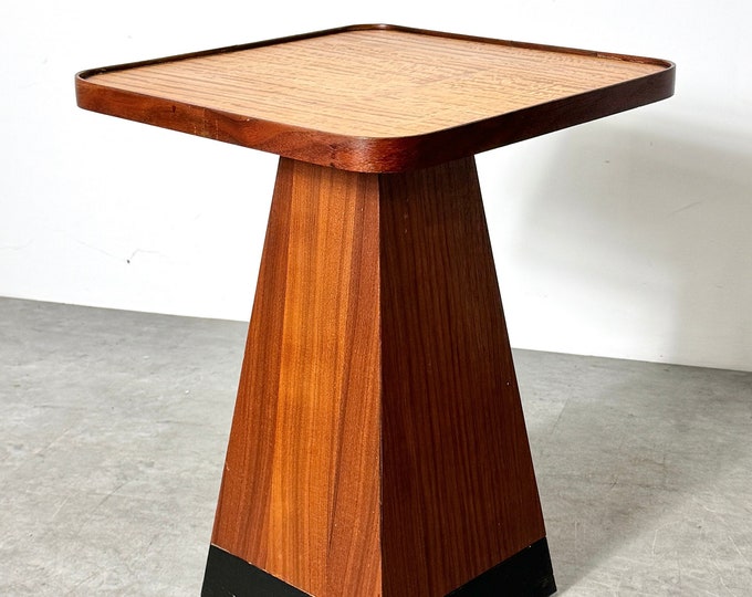 Vintage Mid Century Modern Walnut Satinwood Pyramid Side Table 1970s