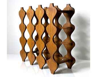 Vintage Mid Century Modern Sculptural Wood Wine Rack 1970s