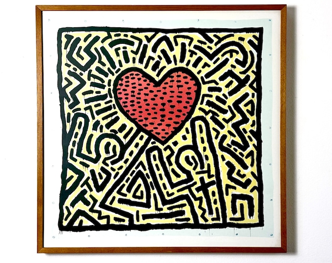 Vintage Keith Haring Two Figures and Heart Abstract Framed print 1980s Pop Art