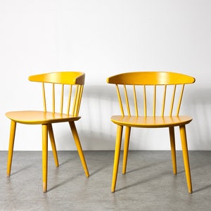 Vintage Pair Yellow Spindle Back Danish Chairs 1960s Mid Century Modern Scandinavian image 1