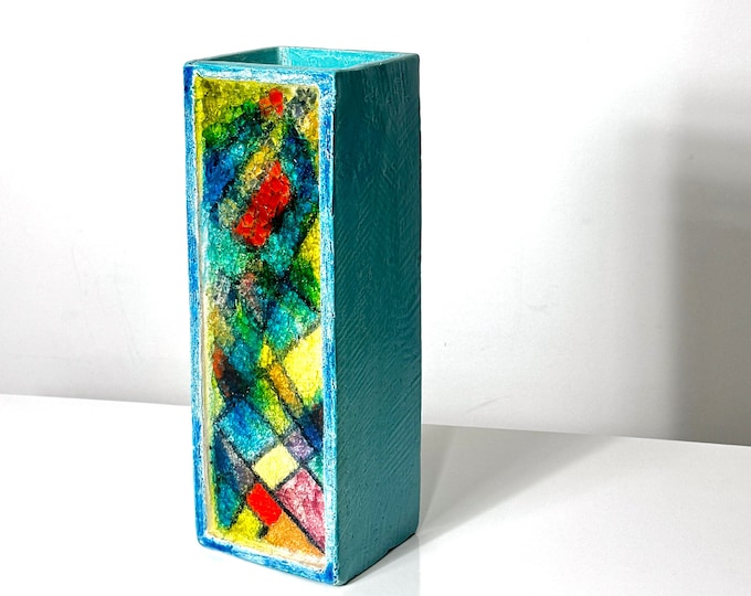 Mid Century Modern Bitossi Fritte Fused Glass Mosaic Ceramic Vase Italy 1960s