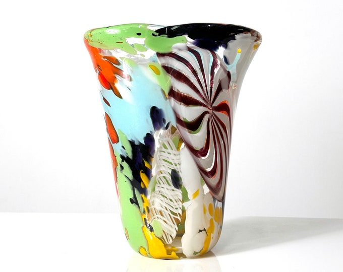 Vintage Dino Martens Oriente Glass Vase for Aureliano Toso Murano Italy 1970s 1980s