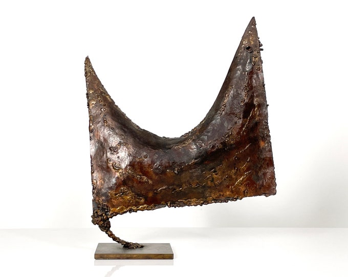 Vintage Mid Century Modern Bronze Sculpture Brutalist Welded Abstract Bird 1960s