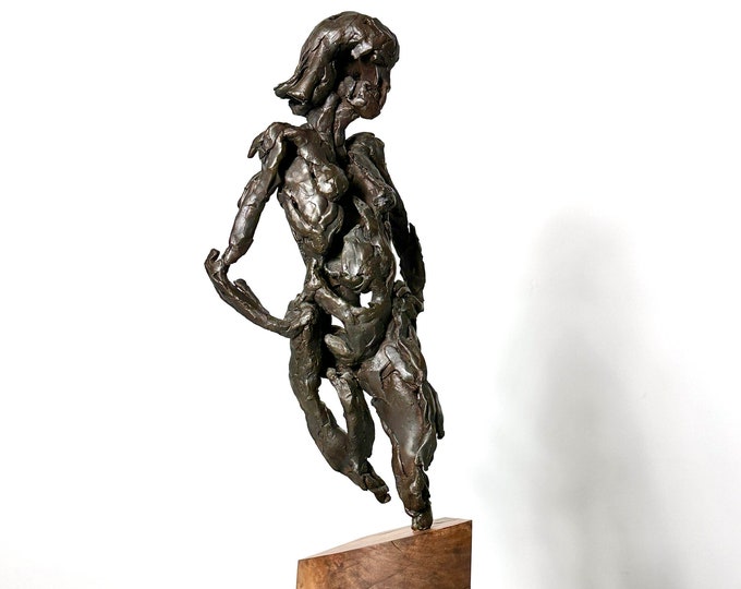 Vintage Original Signed Abstract Brutalist Bronze Nude Female Torso Sculpture Mid Century Modern 1970s