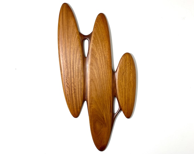 46" Vintage Abstract Biomorphic Carved Wood Studio Craft Modernist Wall Sculpture 1980s Mid Century Modern