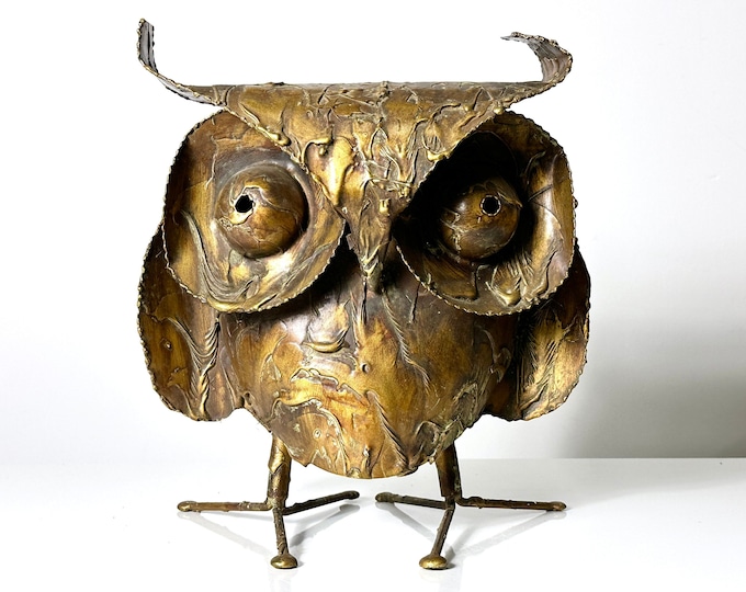 Vintage Curtis Jere Large Brutalist Brass Owl Sculpture Mid Century Modern 1960s