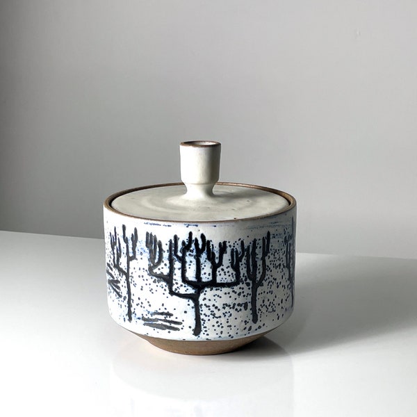 Vintage Modernist Ceramic Studio Pottery Lidded Vessel by Edna Arnow 1950s