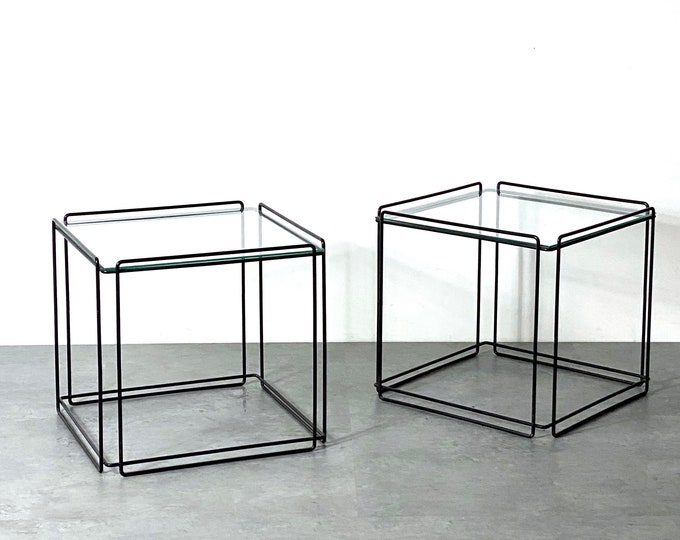 Pair Max Sauze Isocele Wire Glass Cube Side Tables