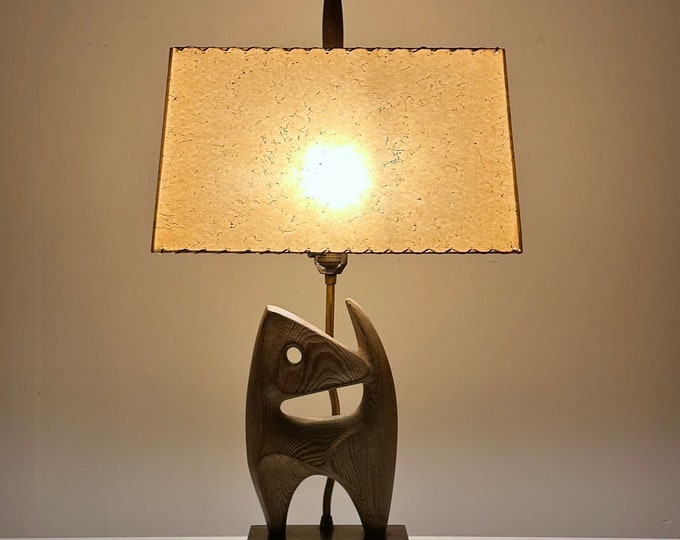 Rare Yasha Heifetz The Puppy Cerused Oak Abstract Modernist Puppy Lamp USA 1950s