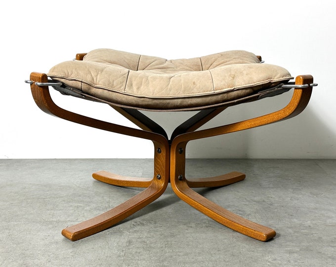 Vintage Leather Footstool Falcon Chair Ottoman by Sigurd Ressell for Vatne Mobler 1970s