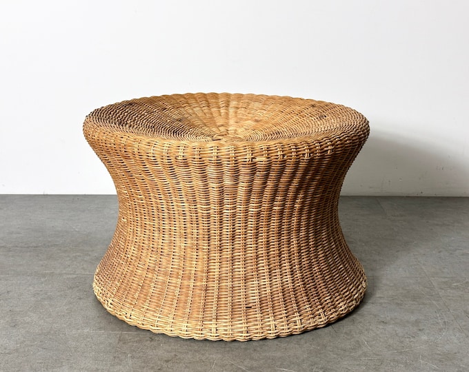 Vintage Mid Century Modern Eero Aarnio Juttu Wicker & Bamboo Mushroom Stool Artek Finland 1960s