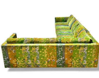 Vintage Jack Lenor Larsen Sectional Sofa in Green Primavera 1970s Mid Century Modern Rare