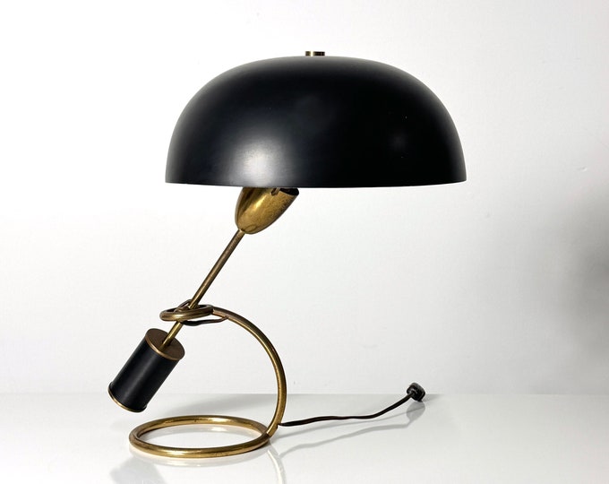 Black Counterweight Scrittoio Brass Table Lamp by Angelo Lelli for Arredoluce Italy 1950s