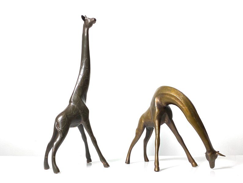 21 Pair Vintage Bronze Brass Figural Giraffe Sculptures 1970s image 2
