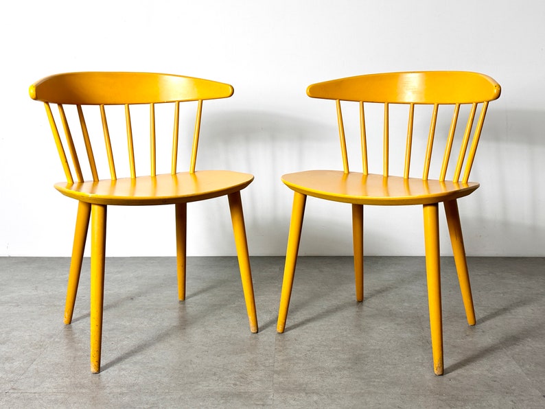 Vintage Pair Yellow Spindle Back Danish Chairs 1960s Mid Century Modern Scandinavian image 4