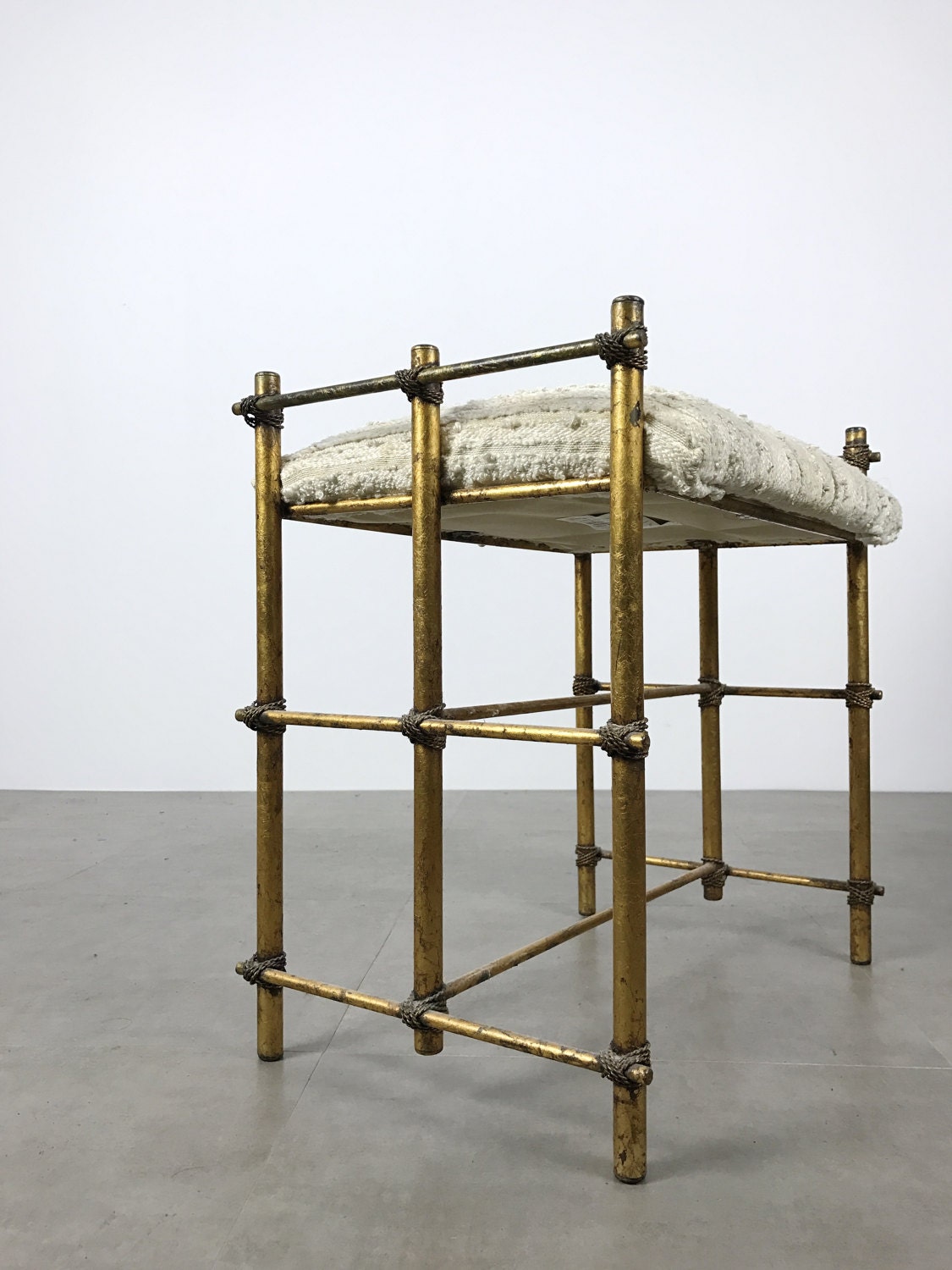 ON HOLD Vintage Gilded Iron Brass Stool Bench Vanity Hollywood Regency