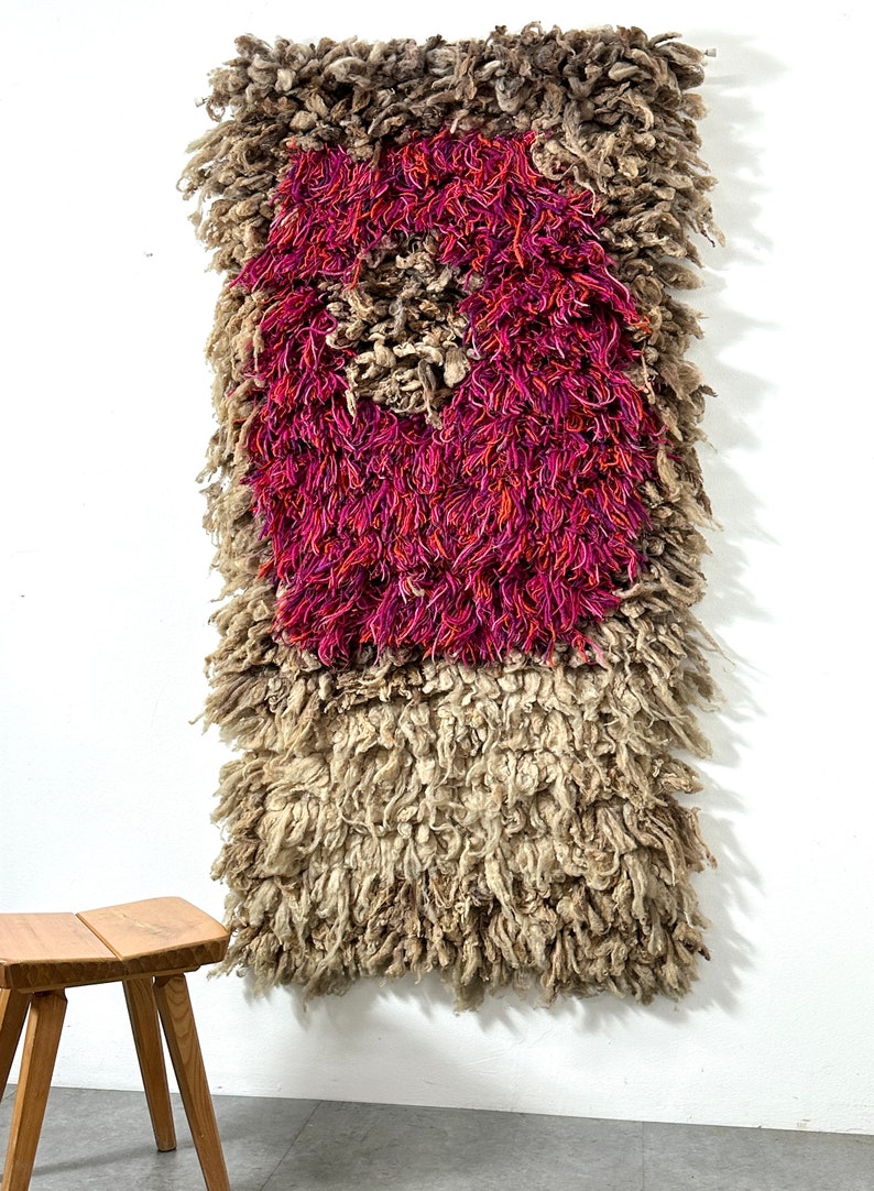 72 Mid Century Modern Wool Fiber Art Weaving Wall Hanging Sculpture 1970 image 3