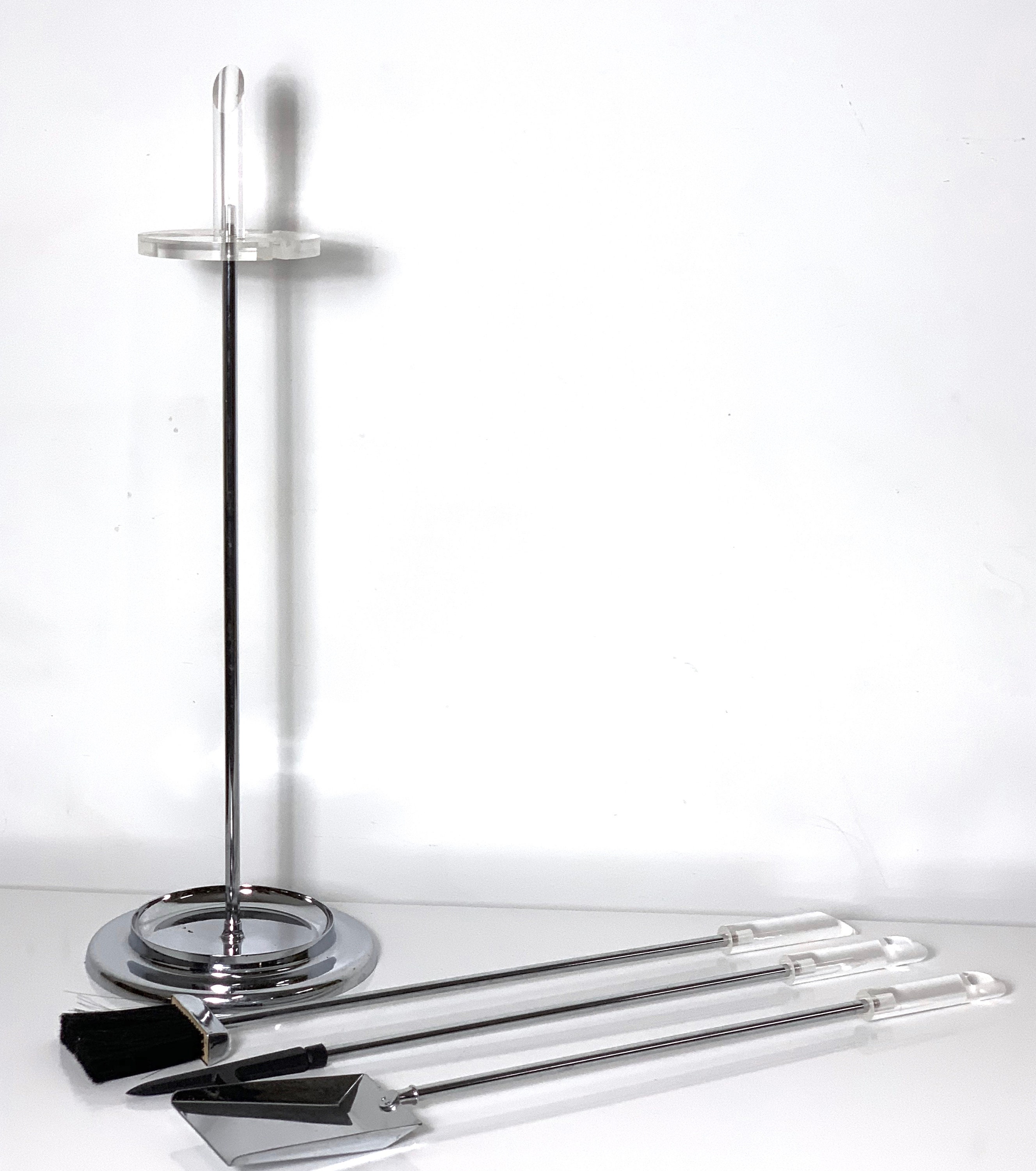 Modern Chrome and Lucite Fire Tool Set 1970's