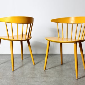 Vintage Pair Yellow Spindle Back Danish Chairs 1960s Mid Century Modern Scandinavian image 2