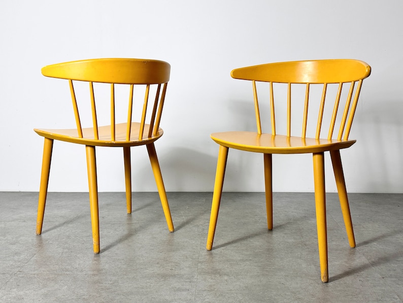 Vintage Pair Yellow Spindle Back Danish Chairs 1960s Mid Century Modern Scandinavian image 2