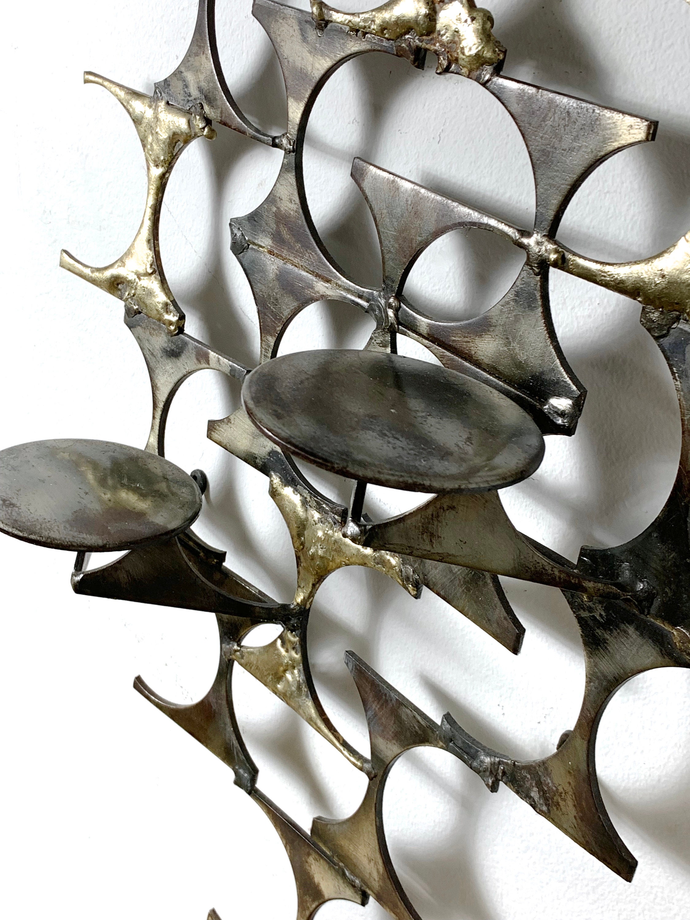 Mid Century Brutalist Candle Holder Wall Sculpture 1970's