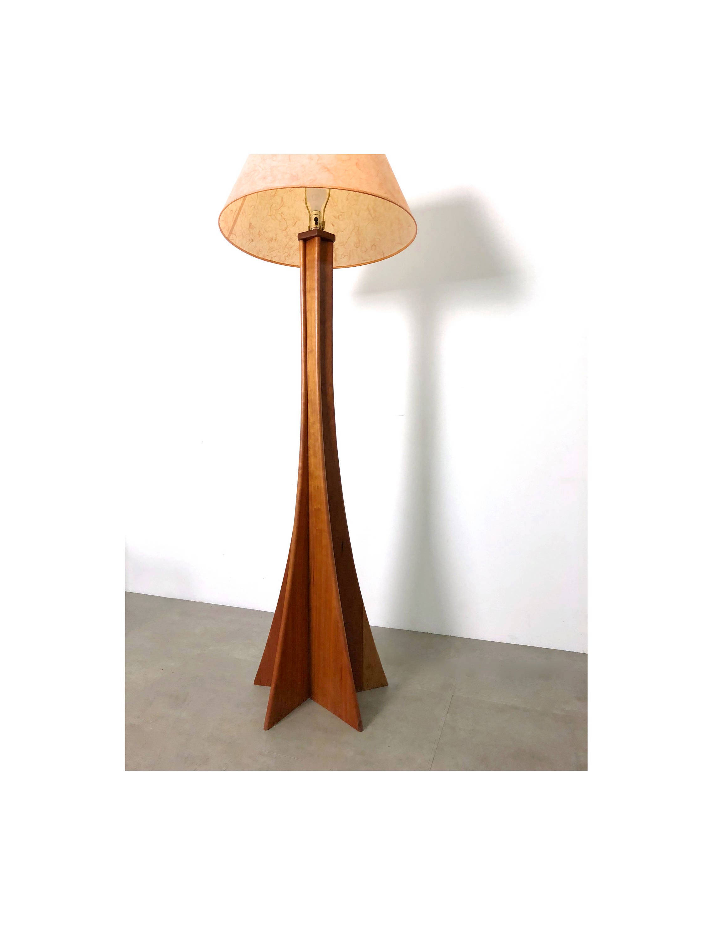 Vintage Studio Craft Artist Made Sculptural Cherry Wood Floor Lamp 1998