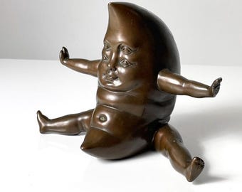 Sergio Bustamante Surrealist Bronze Moon Face Sculpture Signed Mexico 1996