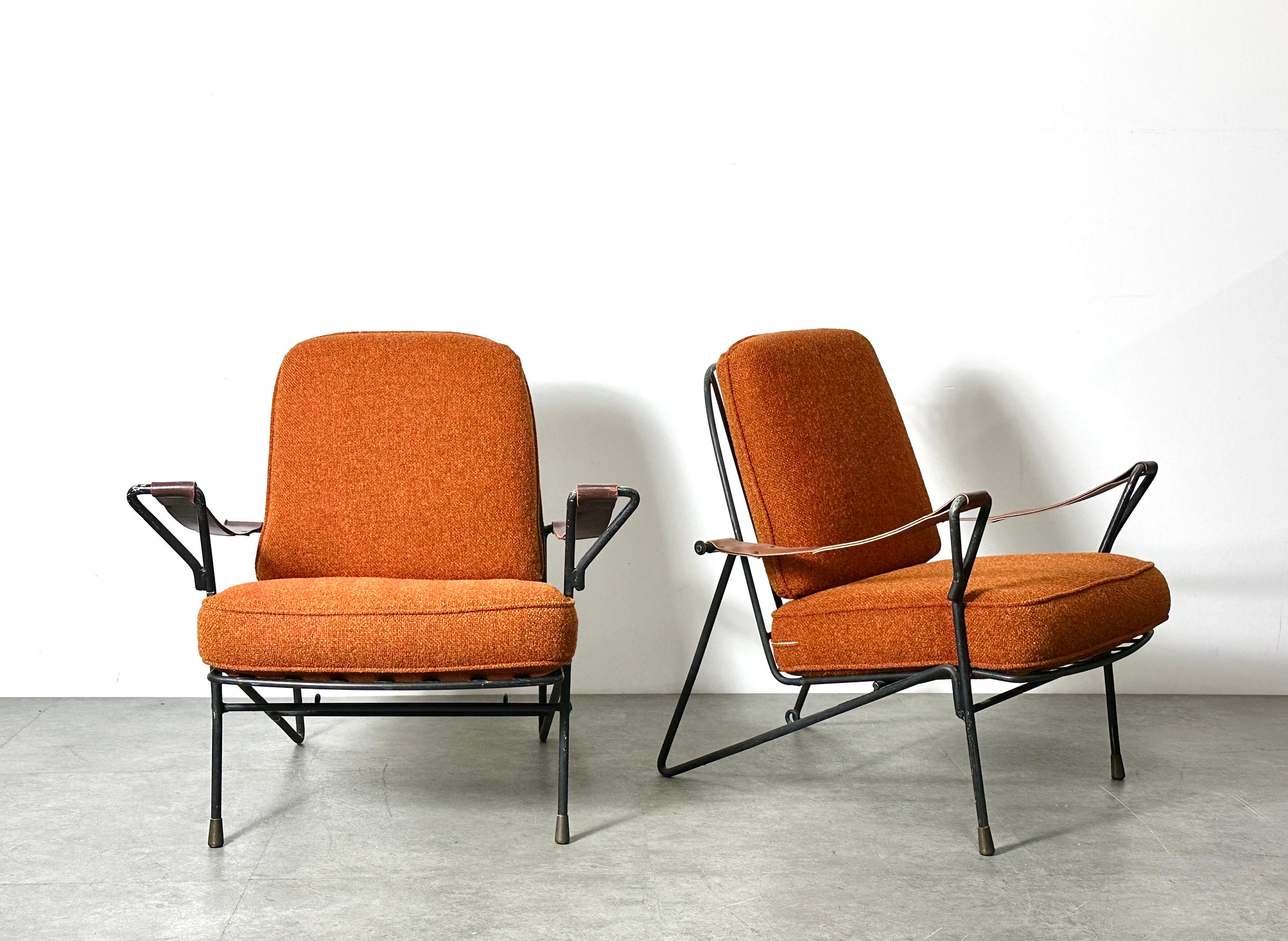 A Pair of Vintage Mid Century Mexican Modern Iron Leather Lounge Chairs 1950s Etsy