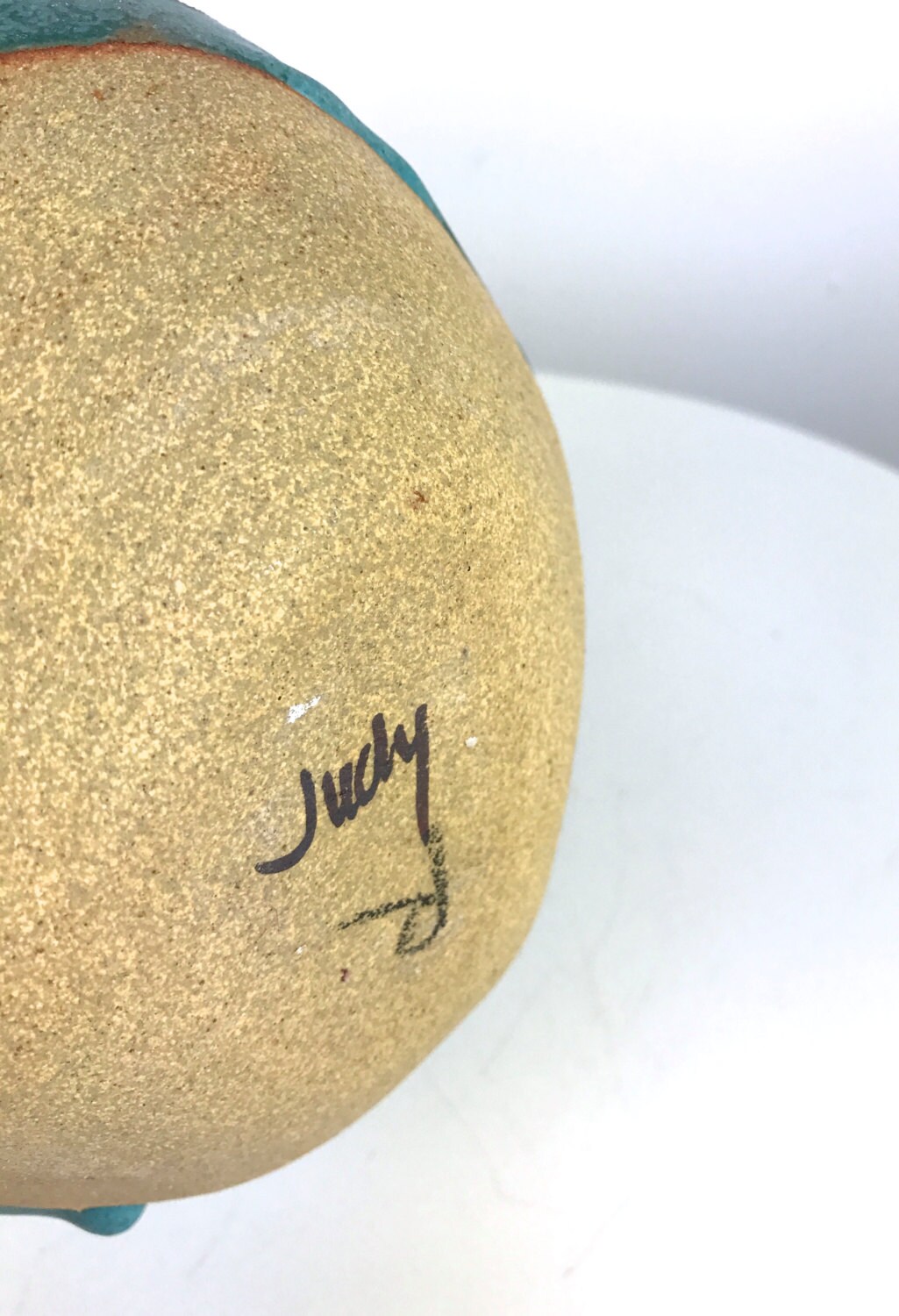 Mid Century Modern Studio Art Pottery Lantern Vase Turquoise & Stoneware