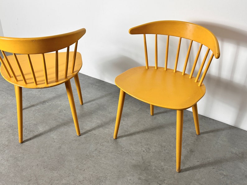 Vintage Pair Yellow Spindle Back Danish Chairs 1960s Mid Century Modern Scandinavian image 5